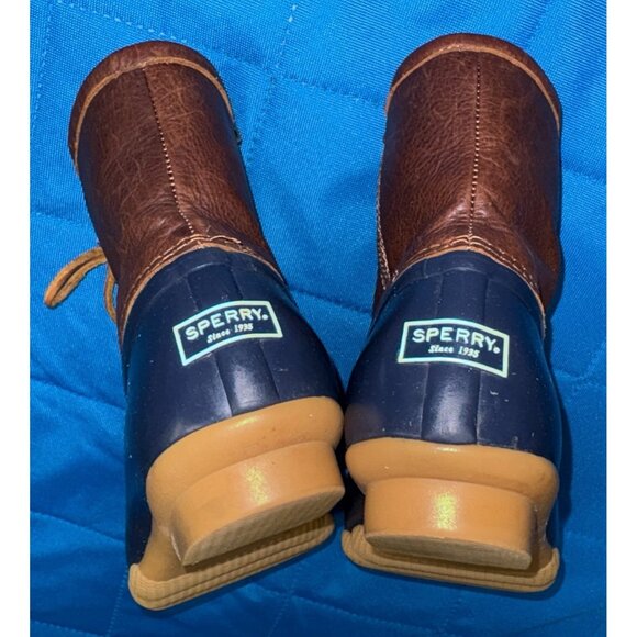 Sperry Saltwater Duck Boots Women's Size 9M Brown Leather Navy Rubber Rain - Picture 6 of 12